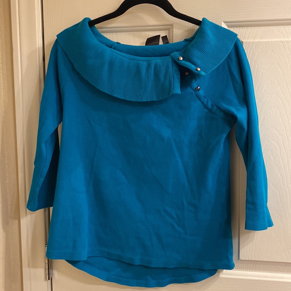 long sleeve slanted neckline sweater